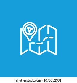 Icon of map with pin pointer. Trip, marker, navigation. Route concept. Can be used for topics like travel, destination, cartography 