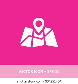 Icon of Map Pointer on Magenta Color Background. Eps-10.