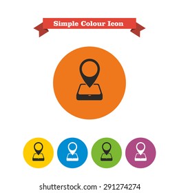 Icon of map pointer and smartphone