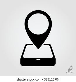 Icon of map pointer and smartphone