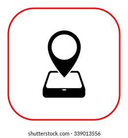 Icon of map pointer and smartphone