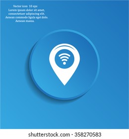 icon with map pointer with wi-fi symbol, on beige background