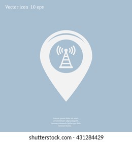 icon with map pointer with wi-fi symbol, on beige background