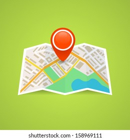 Icon of map with a red pointer over it