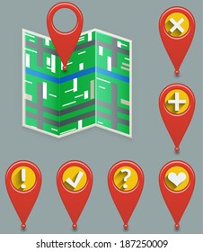 Icon of map and set  of pointers.  Vector illustration.