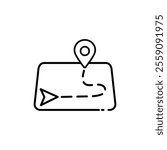 
icon Map showing route, clear path ideal for illustrating travel routes, transportation logistics, city navigation, and tour planning design projects. Isolated white background editable, eps 10
