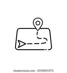 
icon Map showing route, clear path ideal for illustrating travel routes, transportation logistics, city navigation, and tour planning design projects. Isolated white background editable, eps 10
