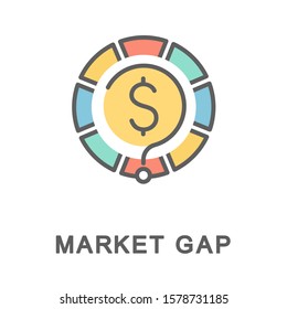 Icon Market Gap. The Market Opening Price Does Not Match The Closing Price. Therefore, There Is A Question Mark On The Market Chart. The Thin Contour Lines With Color Fills.