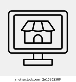 Icon market place. Cashless society elements. Icon in line style.