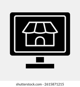 Icon market place. Cashless society elements. Icon in glyph style.