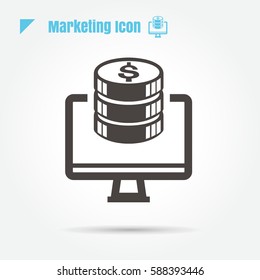 icon marketing money computer vector illustration isolated sign symbol logo objects thin line for web, modern minimalistic flat design vector on white background