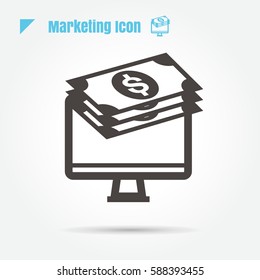 icon marketing money computer vector illustration isolated sign symbol logo objects thin line for web, modern minimalistic flat design vector on white background