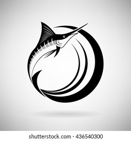 icon marlin fish with sea waves on a light background