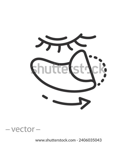 icon of mask eye patches, instructions for applying under the eyes, beauty treatments stick, cosmetics for women face procedure, line symbol on white background - editable stroke vector illustration