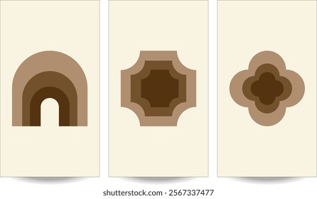 Icon Master three layer Minimalistic wall art collection with  Brown,Beige,Cream,and dark brown colour.size 1920*1080px each
Abstract Geometric Linear background design.