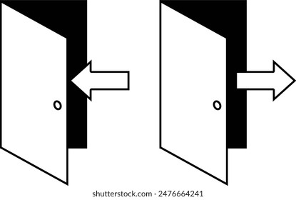 Conjunto de material de iconos con la Imagen de entrar y salir de una habitación