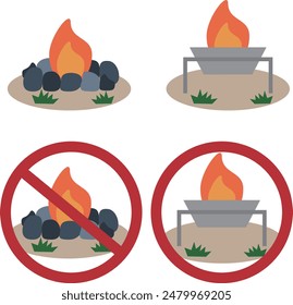 Icon material set of images using open fire and bonfire stand