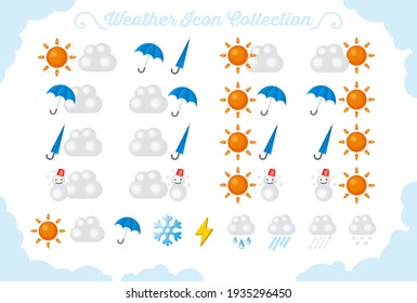 Conjunto de materiales de iconos que expresan el pronóstico del tiempo