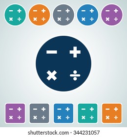 Icon of Maths Symbol in Multi Color Circle & Square Shape. Eps-10.
