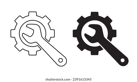 Icon of Mechanical, repair and maintenance vector with wrench and cog wheel, isolated on white background, eps