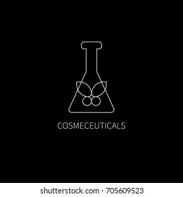 Icon medical cosmetics. Butterfly in test tube. Line vector illustration