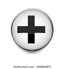Icon with medical cross button on white background for medical design. Health care. Stock image.