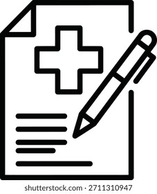 Ícone de um documento médico com uma caneta