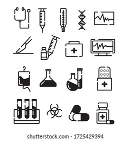 Icon for medical equipment and medicine. Vaccine research.