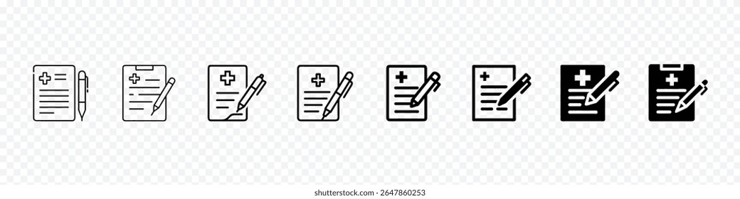 Ícone do Formulário Médico com a Caneta - Registro de Saúde e Símbolo de Entrada de Dados do Paciente para Documentação do Hospital, ícone do formulário médico com a caneta para entrada de dados de saúde, registro de informações do paciente, doc do hospital