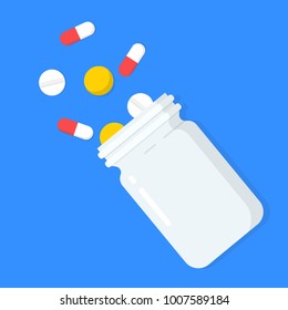 Icon medical jar vitamins with scattered pills