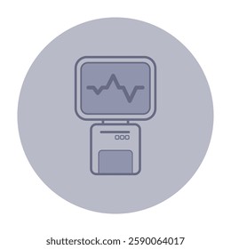 Icon of medical monitoring device with line graph indicating vital statistics. Commonly used in healthcare settings to track patient health