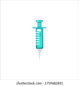 Icon medical syringe with needle and vial in flat style, injection. Isolated vector illustration ijection. Health care and medication service concept. Vector illustration.
