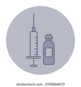 Icon of medical syringe next to vial. Healthcare concept