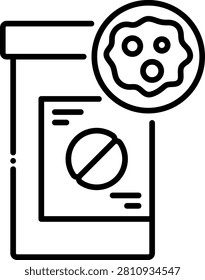 Icon of a medication container with pills and cancer cell representing pharmaceutical drugs used in cancer treatment and chemotherapy