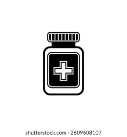 Icon of a medicine bottle, representing health, care, and pharmaceutical products.