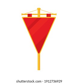 icon of medieval red shield on stand over white background, colorful design, vector illustration