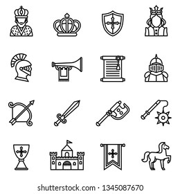 Icon Medieval icon set with white background. Thin Line Style stock vector.