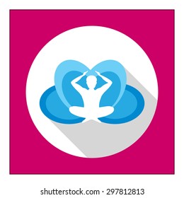 Icon of meditating man's silhouette sitting in lotus pose on lotus petals background