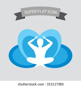 Icon of meditating man's silhouette sitting in lotus pose on lotus petals background