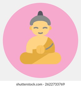 Icon meditation. Buddhism and vesak elements. Icon in color mate style.