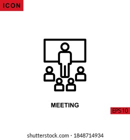 Icon meeting with presentation. Outline, line or linear vector icon symbol sign collection for mobile concept and web apps design.