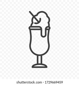 Icon of melted ice cream in a glass cup with straws. Minimalistic linear image on a transparent PNG background. Vector.