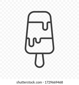 Icon of melted ice cream. Multilayer popsicle on a stick. Minimalistic linear image on a transparent PNG background. Vector.