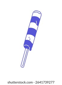 Icon of melted ice cream on wooden stick. Delicious icecream with fruit flavor. Popsicle, frozen juice or milk dessert, cold summer dairy snack. Flat isolated outline vector illustration on white