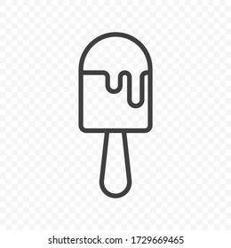 Icon of melted ice cream. A simple popsicle on a stick. Minimalistic linear image on a transparent PNG background. Vector.