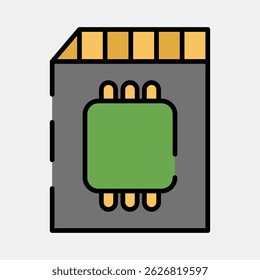 Icon memory card. Computer components elements. Icon in filled line style.