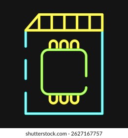 Icon memory card. Computer components elements. Icon in neon style.