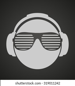 icon men dj in headphone and shutter shades sunglasses. vector print illustration 