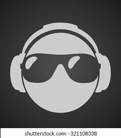 icon men dj in headphone and shutter shades sunglasses. vector print illustration 