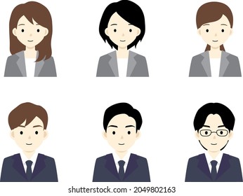 Icon Of Men And Women In Suits. Flat Design. Upper Body Without Background.